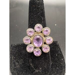 Amethyst large oval and round Cluster Ring size 8 Fine Vintage Jewelry